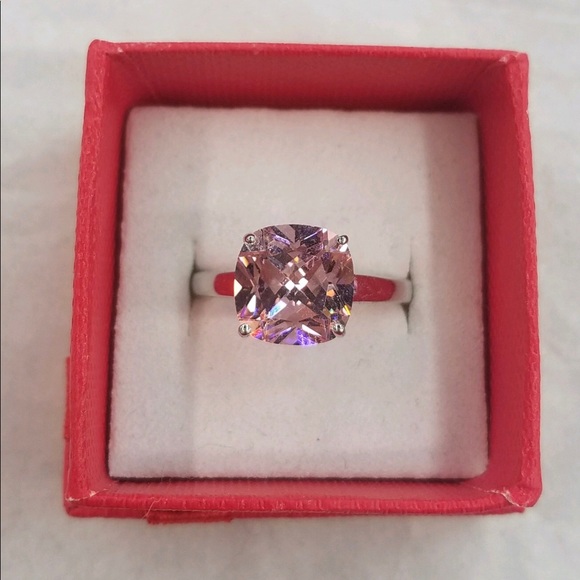 3.9 ct Sterling Silver Cushion Cut Pink CZ Ring - Picture 3 of 3
